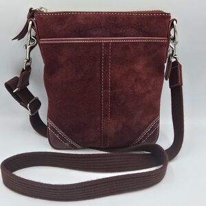 COACH Burgundy Suede & Leather Swingpack Crossbody Bag **Flaw Please Read**